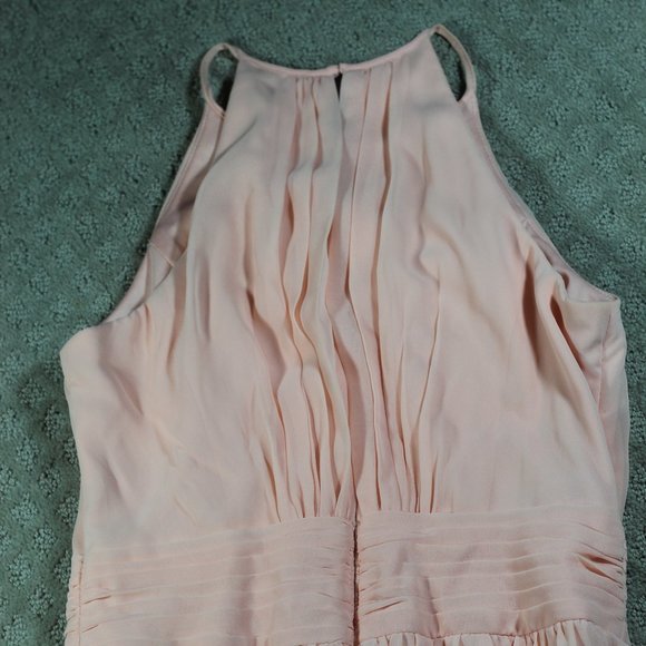 David's Bridal Full Length Peach Halter Chiffon Formal Dress - Picture 2 of 4